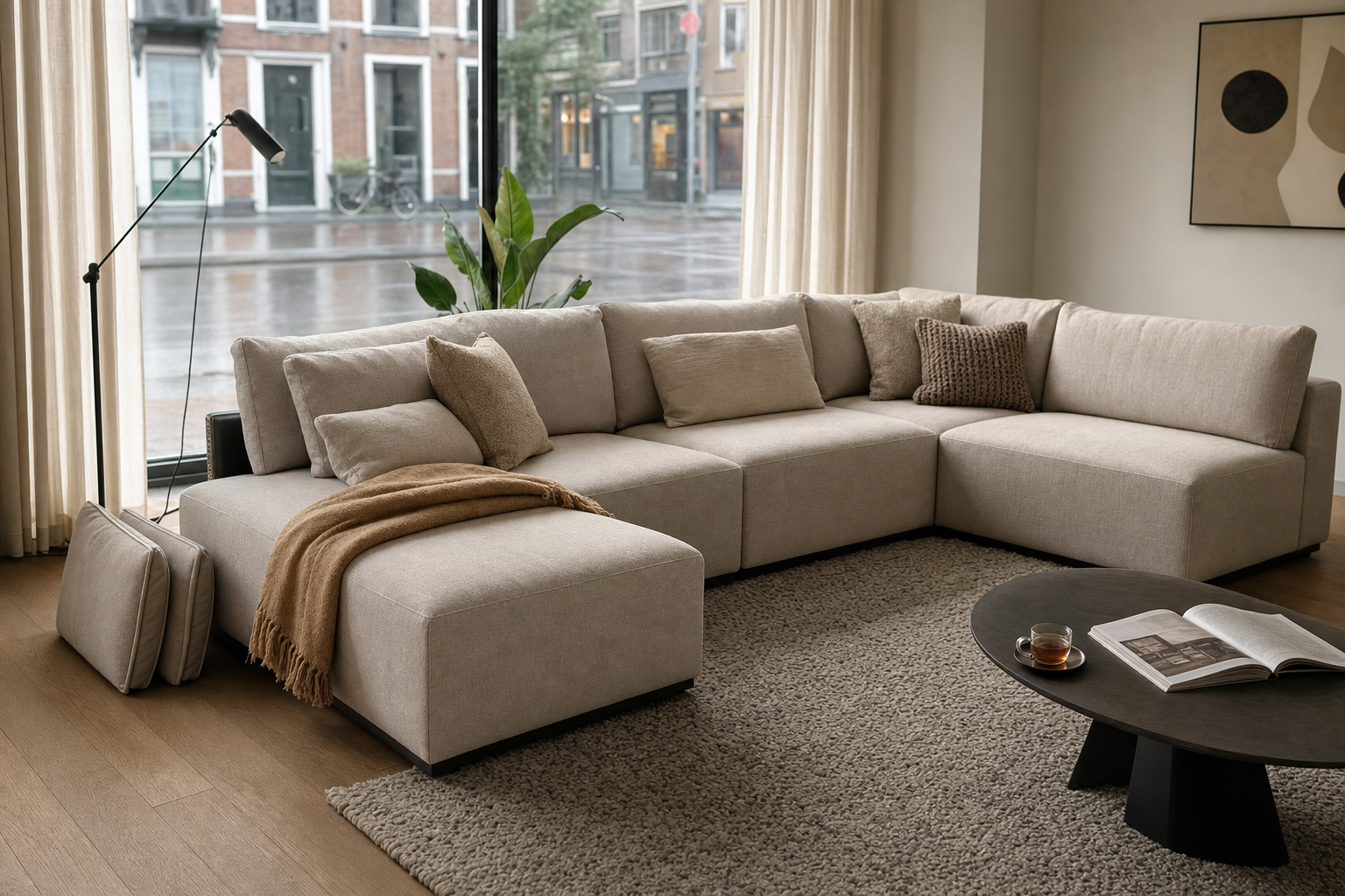 Modulaire elementbank in moderne woonkamer
