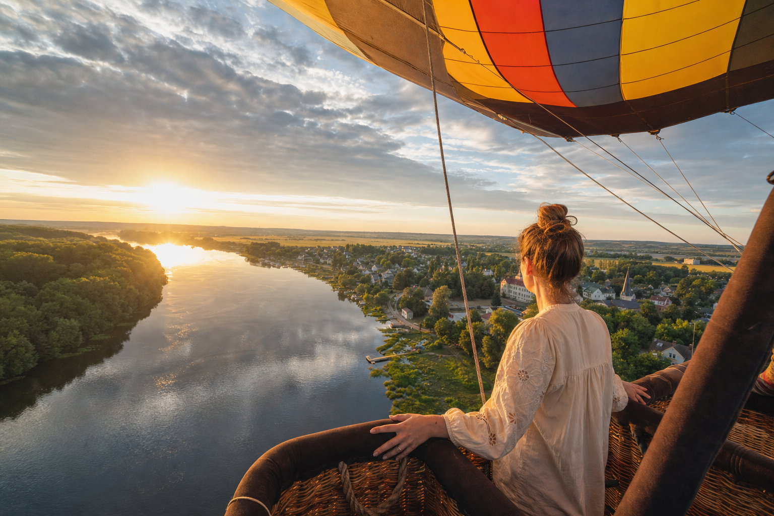 Passagiers in ballonmand tijdens vlucht